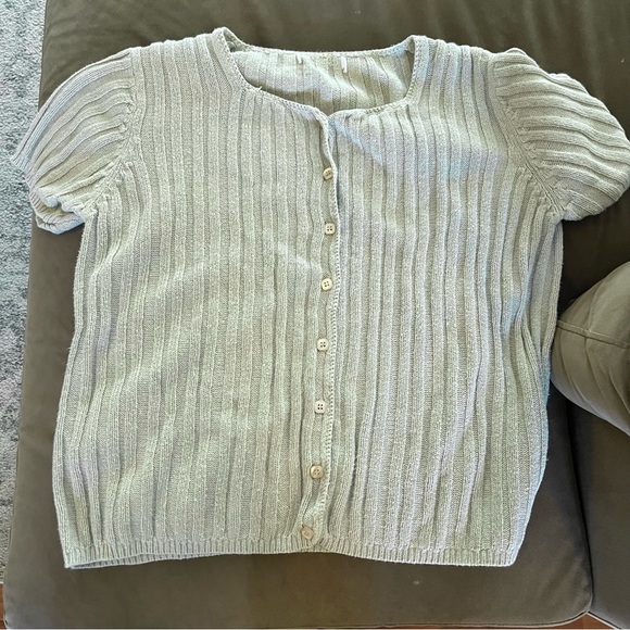 Vintage Tops - Vintage Y2K Sage Green Ribbed Knit Button-Up Top